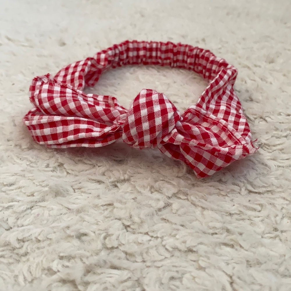 cute red and white checkered pull on headband